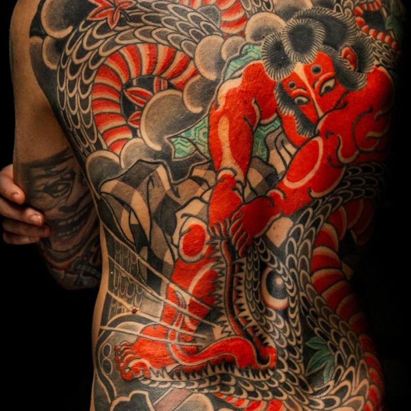 Tatuaje japonés de kintaro realizado por Santiago en Barcelona
