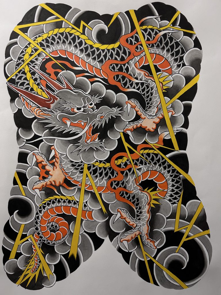 Diseño de dragón japonés realizado por Santiago Lombardi en Barcelona