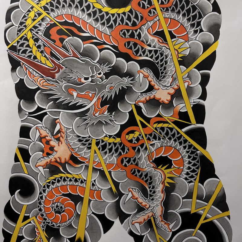 Diseño de dragón japonés realizado por Santiago Lombardi en Barcelona