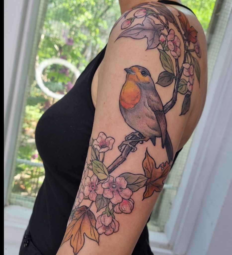 Bird_Tattoo_Japanese_Art_Nouveau_Nancy_Tattooer_Void_Barcelona_Amsterdam_Color_Arm_Cherry_Blossom_Vintage